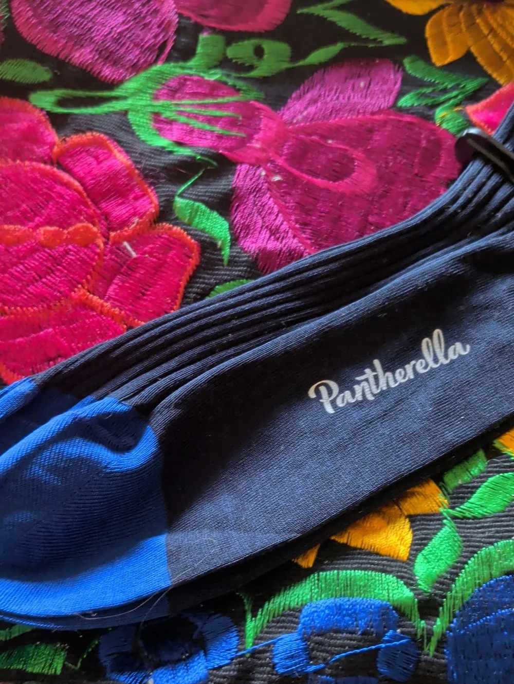 Pantherella Black Dress Socks with Blue Heel and Toe
